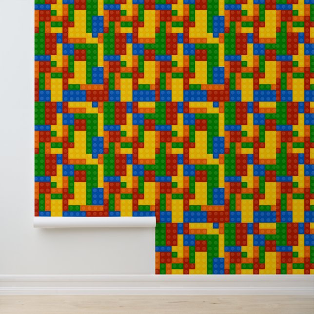 Colorful Kinder Building Bricks Pattern Behang (Applicatie)