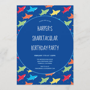 Colorful Kinder Cartoon Shark Birthday Party Kaart