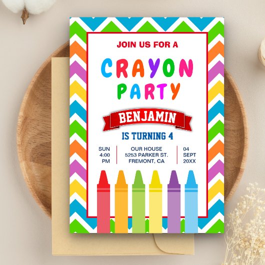 Colorful Kinder Crayons Birthday Party Kaart