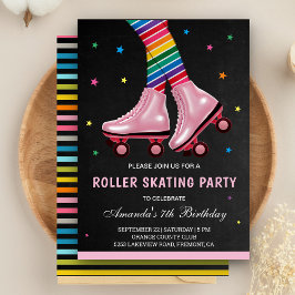 Colorful Kinderen Roller Skating Birthday Party Kaart