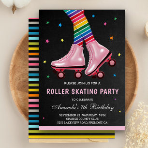 Colorful Kinderen Roller Skating Birthday Party Kaart