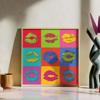 Colorful Kissing Lips Poster