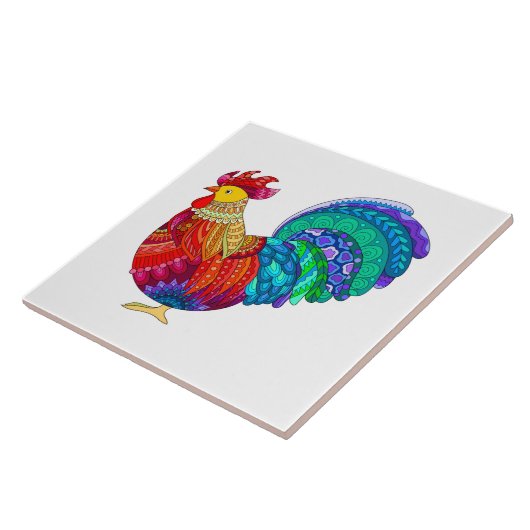 Colorful Kitchen Chicken, Mandala Design Tegeltje (Zijkant)