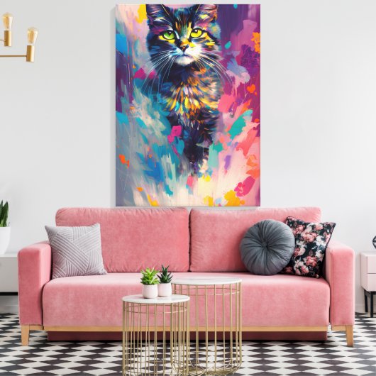 Colorful Kitty Cat Canvas Afdruk (Insitu (Woonkamer))