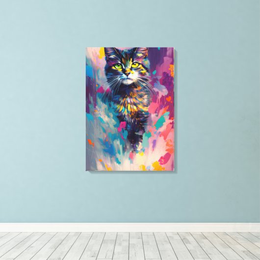 Colorful Kitty Cat Canvas Afdruk (Insitu (Houten vloer))
