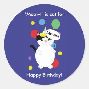 Colorful Kitty Cat Funny Meow Birthday personalise Ronde Sticker