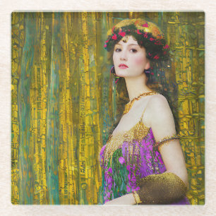 Colorful Klimt Style Collage Portret van een vrouw Glazen Onderzetter