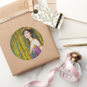 Colorful Klimt Style Collage Portret van een vrouw Ronde Sticker