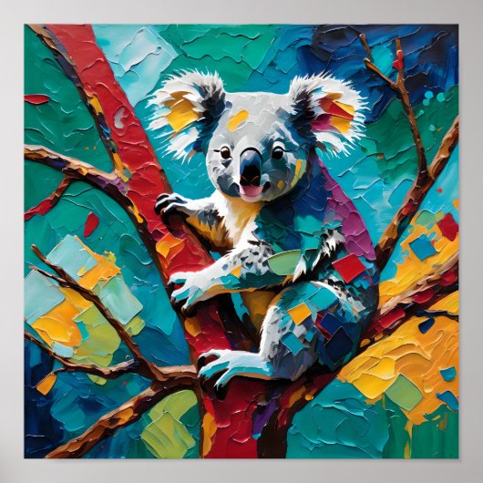 Colorful Koala on Tree – Modern Impasto Poster (Voorkant)