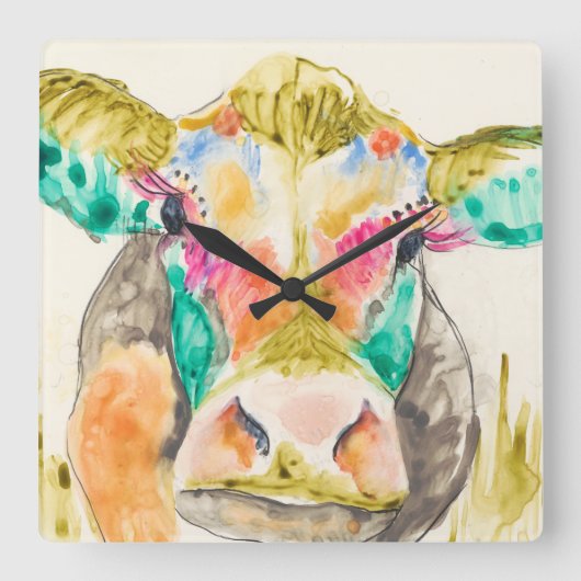 Colorful Koe Design Vierkante Klok (Voorkant)
