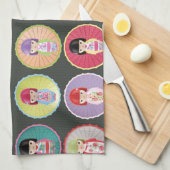 Colorful Kokeshi Dolls Theedoek (Quarter Fold)