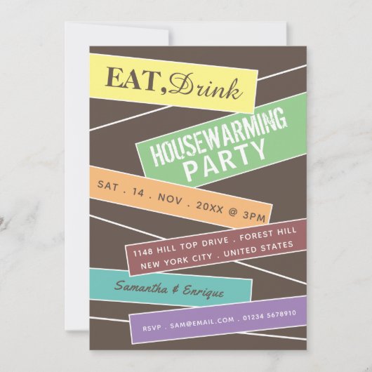 Colorful Label, Housewarming Party Invite Aankondiging (Voorkant)