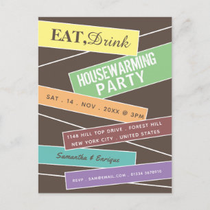 Colorful Label, Housewarming Party Invite Uitnodiging Briefkaart