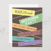 Colorful Label, Housewarming Party Invite Uitnodiging Briefkaart (Voorkant / Achterkant)