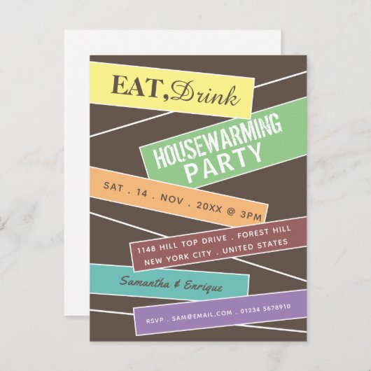 Colorful Label, Housewarming Party Invite Uitnodiging Briefkaart (Voorkant / Achterkant)