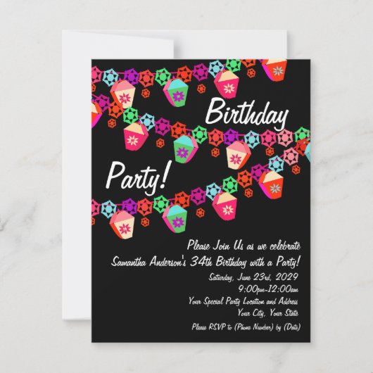 Colorful Lantern Birthday Party Invitation Kaart (Voorkant)