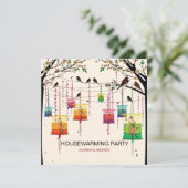 Colorful Lantern Cherry Tree Birds Housewarming Kaart (Staand voorkant)
