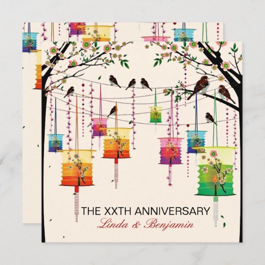 Colorful Lantern Cherry Tree Jubileum Kaart (Voorkant / Achterkant)