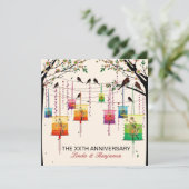 Colorful Lantern Cherry Tree Jubileum Kaart (Staand voorkant)