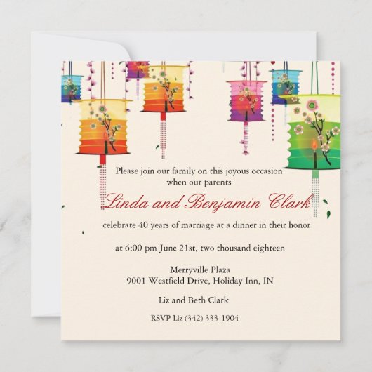 Colorful Lantern Cherry Tree Jubileum Kaart (Achterkant)