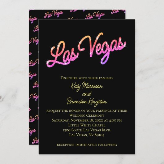 Colorful Las Vegas Sparkles Wedding Invitation Kaart (Voorkant / Achterkant)