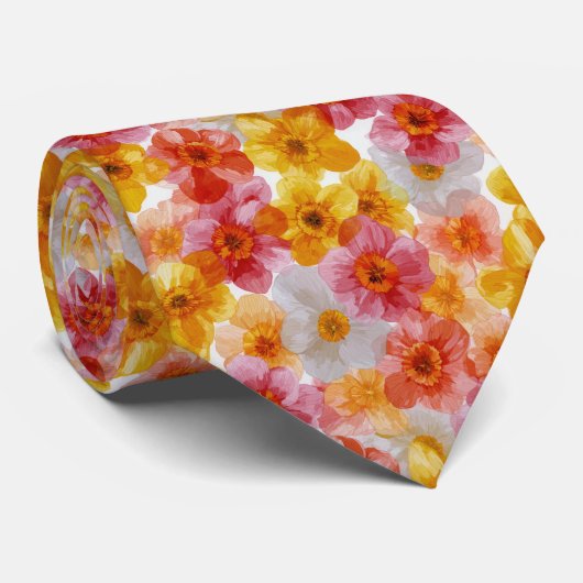 Colorful Layered Daffodils Floral Pattern Stropdas (Opgerold)
