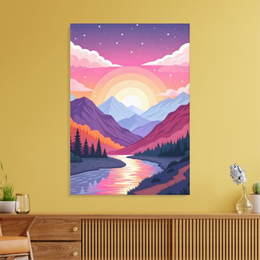 Colorful Layered Mountain Sunset Landscape Canvas Afdruk (Insitu (Woonkamer))