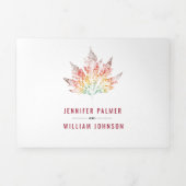 Colorful leaf print burgundy red fall bruiloft drieluik uitnodiging (Cover)