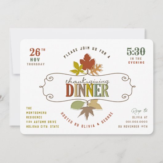 Colorful Leaves Thanksgiving Dinner Holiday Party Kaart (Voorkant)