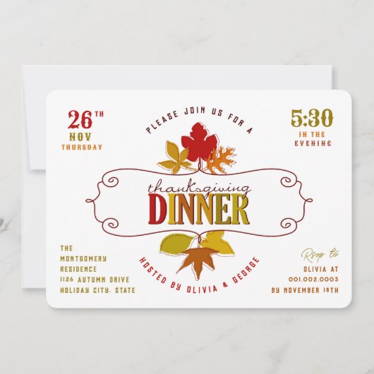 Colorful Leaves Thanksgiving Dinner Holiday Party Kaart (Voorkant)