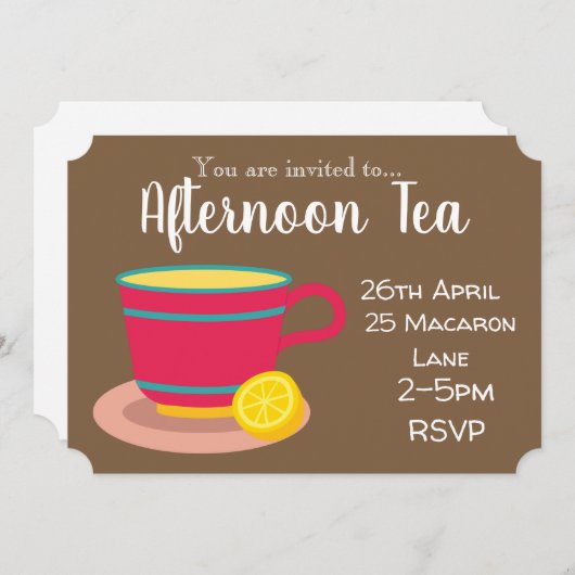 Colorful lemon tea namiddag theeparty kaart (Voorkant / Achterkant)