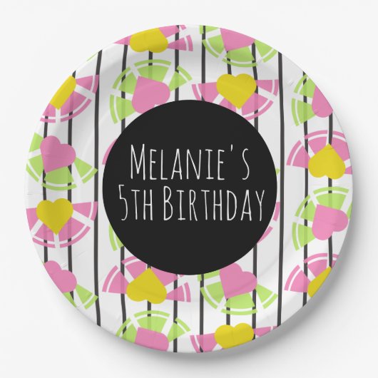 Colorful Lemons and Hearts Slices Birthday Papieren Bordje (Voorkant)