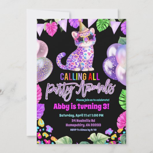 Colorful Leopard Birthday Invitation Kaart (Voorkant)