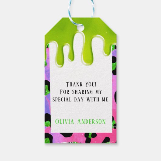 Colorful Leopard Green Slime 100th Birthday Party Cadeaulabel (Voorkant)
