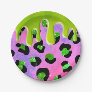 Colorful Leopard Green Slime 100th Birthday Party Papieren Bordje