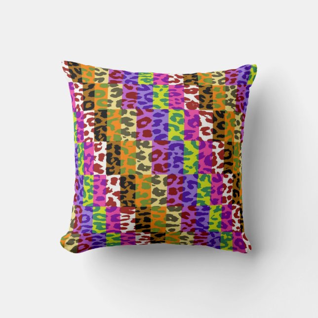 Colorful Leopard Print Squares Checker Patroon 11 Kussen (Voorkant)