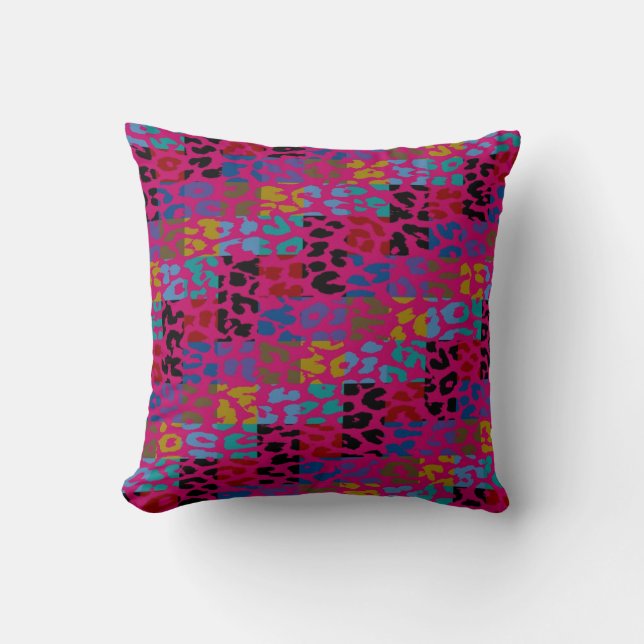 Colorful Leopard Print Squares Checker Patroon 6 Kussen (Voorkant)