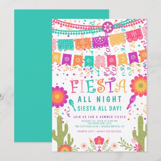 Colorful Let's Fiesta Summer Party Invitation Kaart (Voorkant / Achterkant)