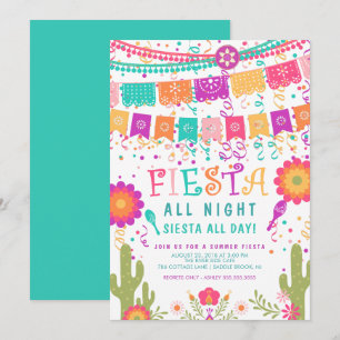 Colorful Let's Fiesta Summer Party Invitation Kaart