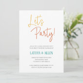 Colorful Let's Party Casual Reception Elopement Kaart (Staand voorkant)