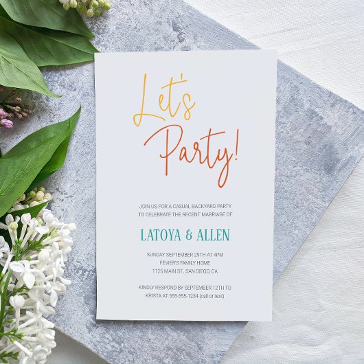 Colorful Let's Party Casual Reception Elopement Kaart