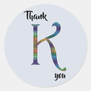 Colorful Letter K Initiaal Monogram Dank u Ronde Sticker