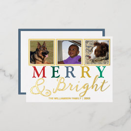 Colorful Letters 3 Foto Merry Bright Chic Gold Folie Feestdagen Briefkaart