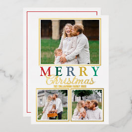 Colorful Letters 3 Photo Chic Merry Gold Folie Feestdagenkaart