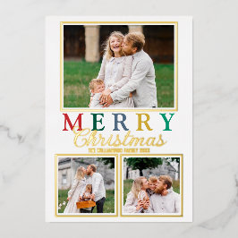 Colorful Letters 3 Photo Chic Merry Gold Folie Feestdagenkaart