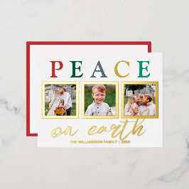Colorful Letters 3 Photo Peace on Earth Chic Gold Folie Feestdagen Briefkaart