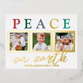 Colorful Letters 3 Photo Peace on Earth Chic Gold Folie Feestdagen Briefkaart