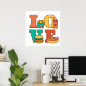 Colorful Letters Love Junk Food Burger Hot Dog Poster (Thuiskantoor)