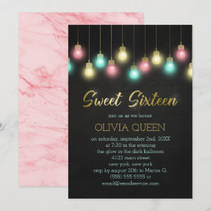 Colorful Light Bulbs Sweet Sixteen Party Kaart