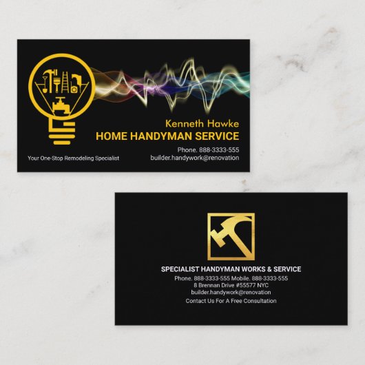 Colorful Lightning Powered Handyman Bulb Visitekaartje (Voorkant / Achterkant)